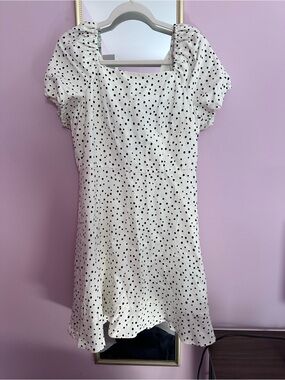 The Loft White Polka Dot Puff Sleeve Dress